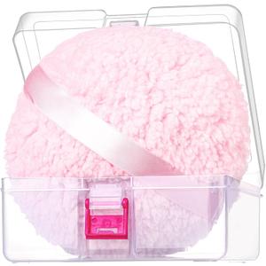 Powder Puff, 6" Powder Puff for Body Powder, Body Powder Puff, Soft Body Powder Puff and Container, Extra Large Women Pink