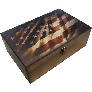 Rustic Flag Wooden Keepsake Box, Large Memory Box for Keepsakes, Decorative Storage Box for Memories, Jewelry, & Photos, Memorial Boxes for Men & Women