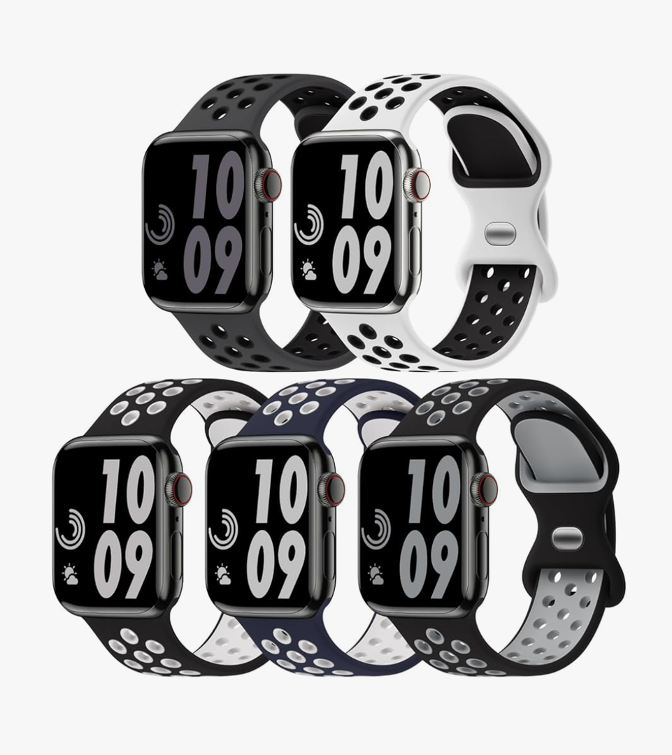 5 Pack Sport Bands Compatible with Apple Watch Band 44mm 45mm 46mm 42mm 41mm 40mm 38mm 49mm for Men Women, Breathable Silicone Wrist Strap for iWatch Series 10 9 SE 8 7 6 5 4 3 2 1 Ultra 2