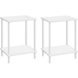 HOOBRO End Tables Set of 2, Small Side Table, Nightstand with 2-Layer Storage Shelves, Sofa Table for Small Spaces, Living Room, Bedroom, Stable Frame, Easy Assembly, White WW09BZP201