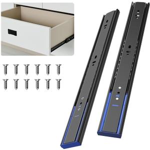 18 Inch Soft Close Drawer Slides, Full Extension Side Mount Ball Bearing Drawer Rails for Cabinet, Dresser, Office Drawers  Smooth, Quiet Sliding, Heavy Duty 100 lb Capacity (Black, 1 Pair)