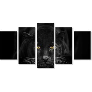 SEVEN WALL ARTS Black Panther Canvas Wall Art Wildlife Animals Pictures 5 Pieces Black and White Leopard Poster Print Framed Artwork for Living Room Bedroom Office Wall Decor (60''W x 32''H)