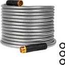 HERZO 50FT Metal Garden Hose, Ultra Flexible Stainless Steel Water Hose, Non-Kinking, Leak-Resistant Design with Solid Brass Connectors