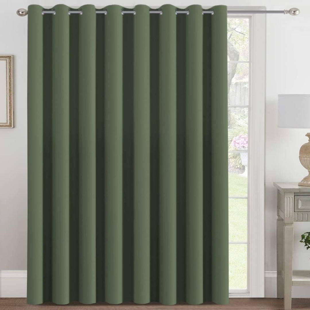 H.VERSAILTEX Blackout Patio Curtains 100 x 84 Inches for Sliding Door Extral Wide Blackout Curtain Panels Thermal Insulated Room Divider - Grommet Top, 7' Tall by 8.5' Wide - Bronze Green