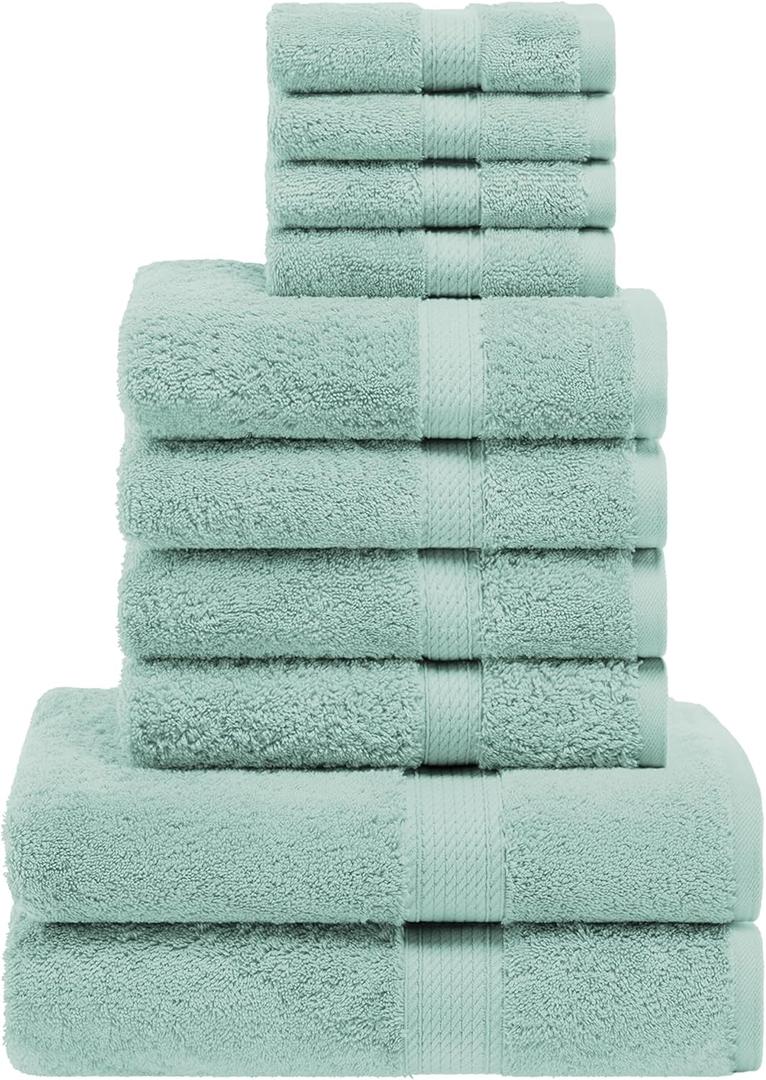 Superior Egyptian Cotton Pile 10 Piece Towel Set, Includes 2 Bath, 4 Hand, 4 Face Towels/Washcloths, Ultra Soft Luxury Towels, Thick Plush Essentials, Guest Bath, Spa, Hotel Bathroom, Sea Foam Superior Egyptian Cotton Pile 10 Piece Towel Set, Includes 2 Bath, 4 Hand, 4 Face Towels/Washcloths, Ultra Soft Luxury Towels, Thick Plush Essentials, Guest Bath, Spa, Hotel Bathroom, Sea Foam