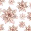 Geosar 24 Christmas Glitter Artificial Poinsettia Flowers Xmas Poinsettia Artificial Wedding Flowers Decorations Xmas Tree Ornaments with Clips for Party Favors, 6 Inch, 4 Inch, 3 Inch (Rose Gold)