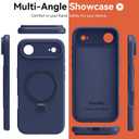 Compatible with iPhone Air Case with Stand, Full Camera Protection Slim Liquid Silicone Phone Cases for iPhone 17 Air Compatible with MagSafe Magnetic Ring Kickstand Case 6.5", Dark Blue