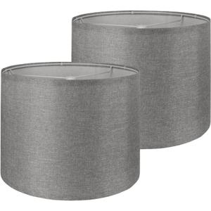 Lampshades Set of 2, 13" Top x 13" Bottom x 10" High Drum Lampshade,Traditional Lamp Shade, Assembly Required, Medium-sized Lampshades for Table Lamp, Floor Lamp, Bedside Lamp, Gray