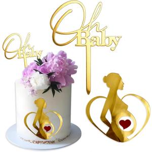 2 Pcs Pregnant Lady Cake Topper, Pregnant Women Silhouette Cake Topper Set, Pregnancy Announcement or Welcome Baby Shower Party Decor Supplies (Style 5)