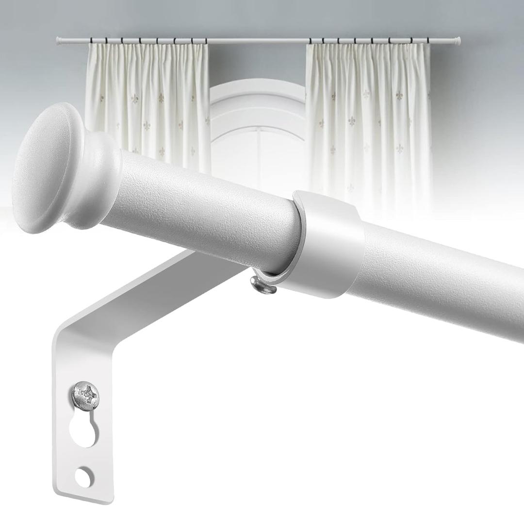 White Curtain Rods for Windows 28 to 50 Inch - 5/8 Heavy Duty Curtain Rods Set,Decorative Cafe Drapery Rods with Brackets - Matte Rustic