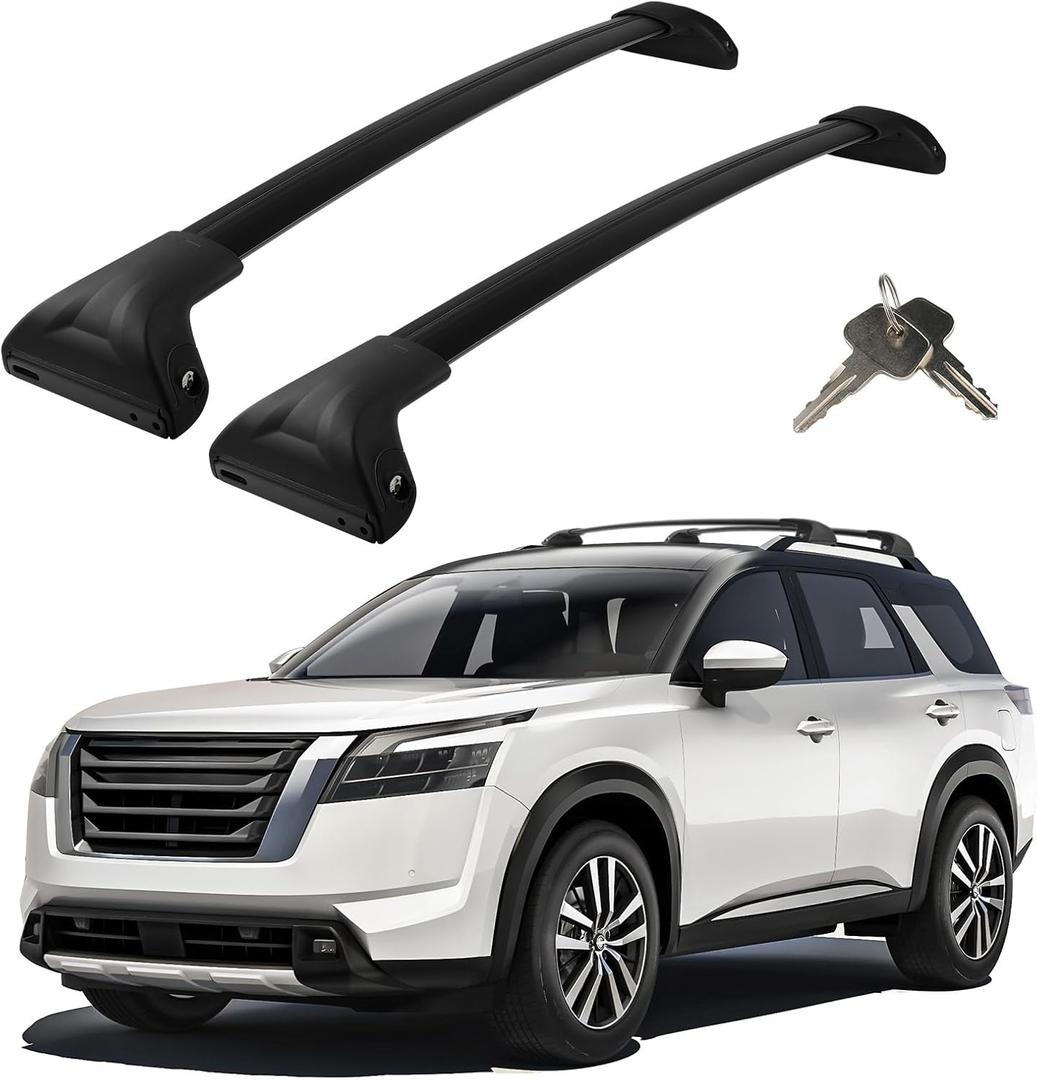 Roof Rack Cross Bars Compatible with Nissan Pathfinder 2022-2025, Adjustable Aluminum Heavy Duty 300 LBS Anti-Theft Lock Cargo Carrier Rooftop Crossbar Accessories for Bike, Basket, Snowboard, Luggage, (Black)