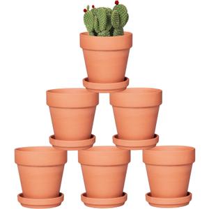 Orceler 4 Inch Terracotta Pots with Saucer - 6 Pack Small Clay Plant Pots with Drainage Holes, Flower Pots with Tray, Terra Cotta Pots for Indoor Outdoor Plants, Crafts, Wedding Favor
