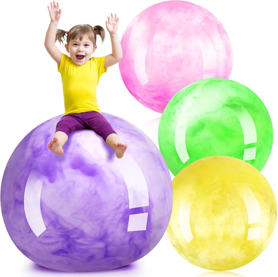 Meooeck 4 Pcs Inflatable Marbleized Big Bouncy Balls Large Rubber Ball Giant Inflatable Ball Inflatable Kickball Giant Beach Balls for Kids and Adult (27 Inch, Dreamy Color)