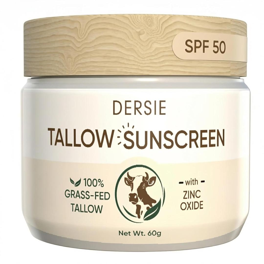 Dersie Tallow Sunscreen SPF 50 Mineral UV Defense with Non-Nano Zinc Oxide Face & Body Sun Protection for Adults & Kids with 100% Grass-Fed Beef Tallow for Skin Comfort (2.1 oz)