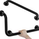 Black L-Shaped Grab Bar 12x24 Inch + Knurled Shower Grab Rail 20 Inch, Zepolu Stainless Steel Toilet Safety Bar 90 Degree, Angled Balance Support Assist Bar for Elderly, Bathroom Mobility Aid Handrail
