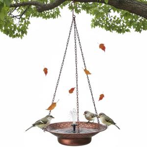 12.6" Hanging Solar Bird Bath, Birdbath Fountain Solar Power, Metal Bird Bath for Outside Hanging, Hanging Bird Fountain for Garden, Patio, Lawn Decor, Bronze