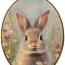 QZQE Spring Easter Bunny Oval Wall Art Decor Framed, Cottagecore Wildflower Rabbit Oval Canvas Prints, Easter Bunny Rabbit Wall Hanging Decor for Nursery Home Bedroom Living Room, 8.6x11.4 Inch
