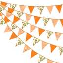 Citrus Orange Party Decorations Orange Plaid Floral Pennant Banner Flag Hanging Paper Triangle Bunting for Birthday Baby Shower Wedding Bridal Shower Engagement Bachelorette Party Decorations Supplies