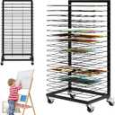 Art Drying Rack with 18 Removable Shelves,Art Drying Rack for Classroom with Locking Wheels,Art Canvas Storage Rack for Classrooms & Art Studios, Black, 27 Shelves