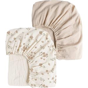 Konssy Muslin Crib Sheets for Girl Boy, 2 PCS Soft and Breathable Cotton Baby Sheets for Standard Crib Mattress, 52"x 28" (Blossom, Cream) Global Organic Textile Standard OEKO-TEX STANDARD 100