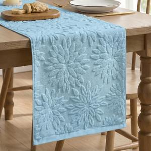Artoid Mode Light Blue Soft Cotton Jacquard Dahlia Floral Pinnata Spring Table Runner, Holiday Kitchen Dining Table Decoration for Home Party Decor 13x72 Inch
