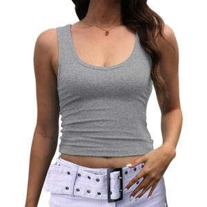 Dwnval Womens Sexy Summer Sleeveless Scoop Neck Tank Tops Slim Fit Cami Crop Top 2025 Trendy (Heather Grey, S)
