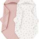 Muslin Baby Towels with Hood for Newborn 100% Cotton Baby Bath Towels Soft & Absorbent Hooded Baby Towel for Boys and Girls, Large Size - 32 * 32 Inches (Pink Blossom)