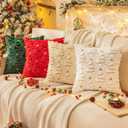 AQOTHES Christmas Tree Decorative White Throw Pillow Covers 18x18 Set of 2, Faux Fur Farmhouse Throw Pillows Cushion Cases for Xmas Winter Holiday Home Decor