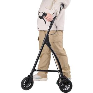 One-Handed Walking Cane with Wheel and Hand Brake, Aluminum Frame & 6" Wheels, Compact Folding Design for Stability Balance, One-Handed Walker Aid for Elderly
