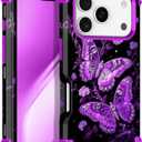 LONTECT for iPhone 17 Pro Max Case 3 in 1 Shockproof Heavy Duty Rugged Hard PC+Soft Silicone Full Body Protective Cover Butterfly Case for Apple iPhone 17 Pro Max 2025, Glow in the Dark Purple