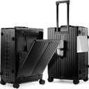 UrbanExplorer 24 Inch Check-In Aluminum Frame Luggage, ABS+PC Hard Shell Suitcases with Spinner Wheels TSA Approved Checked Luggage, Zipperless Suitcases with Cup Holder, Black