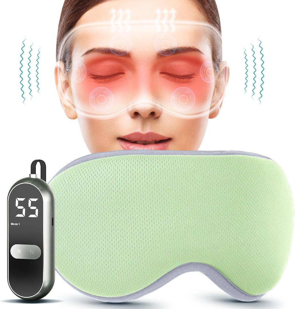 Portable Eye Massager with Heat for Migraine Headaches Relief, Battery Operated Eye Compress Mask Zero Pressure Blackout, for Dry Eyes, Unclog Gland, Improve Sleep, Gifts for Women Men