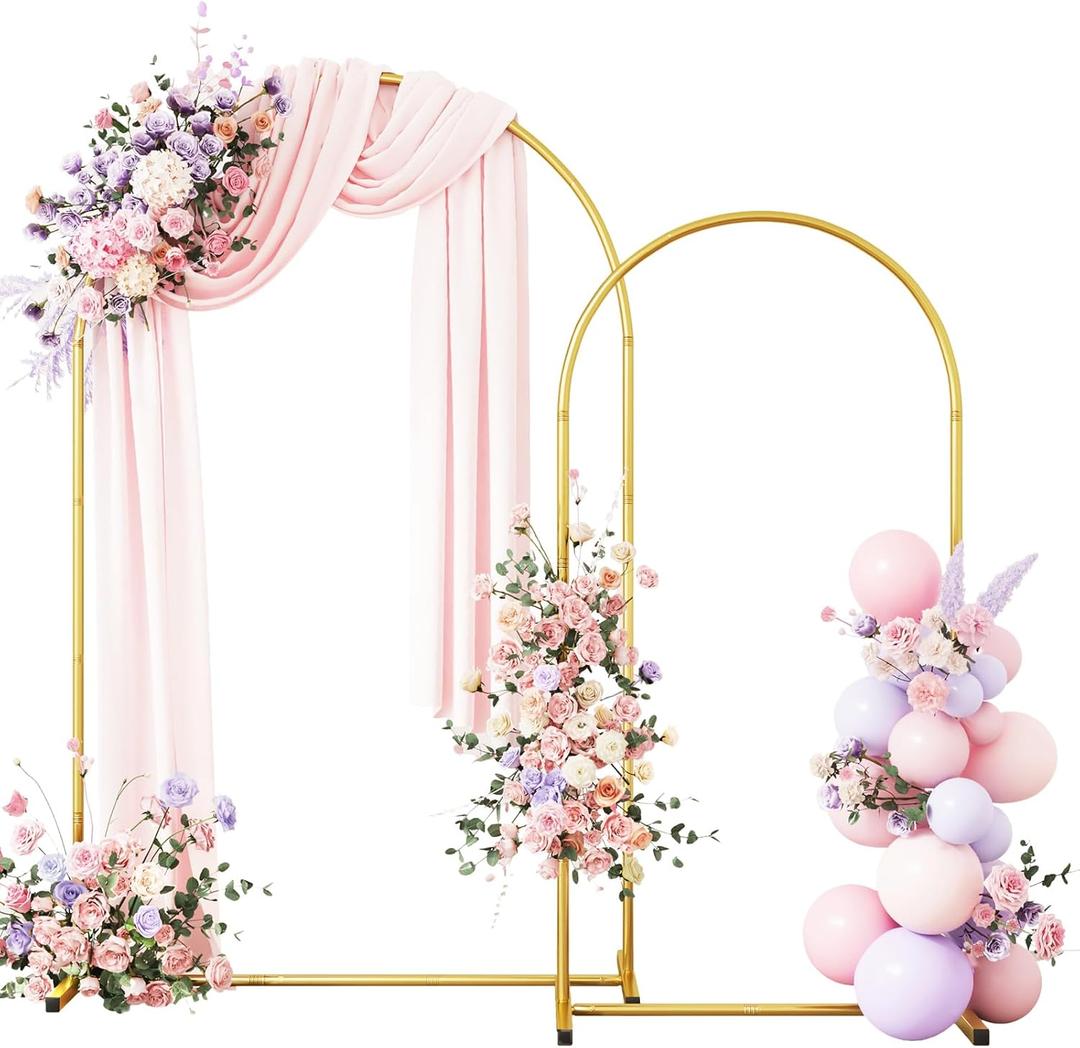 rubfac Metal Arch Backdrop Stand Set of 2 (6FT & 7.2FT), Gold Wedding Arch Frame Balloon Stand for Birthday Baby Shower Anniversary Bridal Graduation Indoor Outdoor Party Decoration