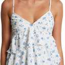Women Y2K Floral Babydoll Top Sleeveless Spaghetti Strap Ruffle Tank Top Summer Cute Flower Print Peplum Cami Vest (Medium, White Blue)