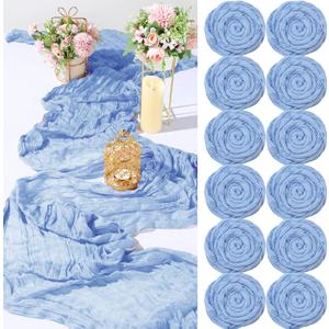 Buryeah 12 Pcs Cheesecloth Table Runner Boho Gauze Table Runner Bulk Rustic Cheese Cloth Long Romantic Tablecloth for Wedding Bridal Shower Birthday Decor(Light Blue,28 x 120 Inch)