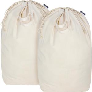 Canvas Laundry Bags with Handles & Square Base13.8"x 13.8", Large Heavy Duty Laundry Hamper Bag, College Dorm Washable Drawstring Cotton Dirty Clothes Sack (Beige,2 Pack)
