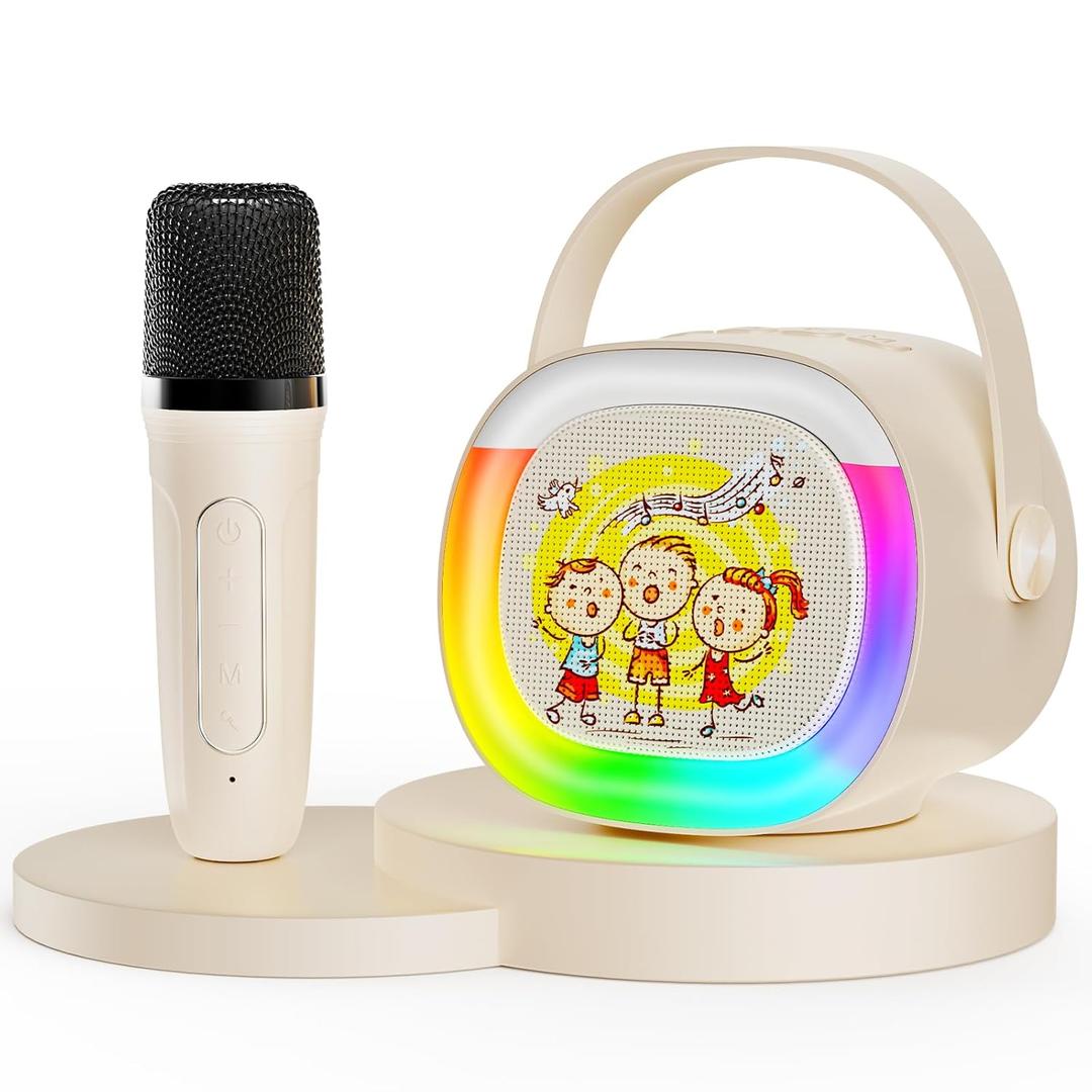 Mini Karaoke Machine for Kids Ages 3-12: Portable Bluetooth Speaker with 2 Wireless Microphone, LED Light Show for Kids 3 4 5 6 7 8 9 10 Year Old Girls Toys Birthday Gifts Toddler