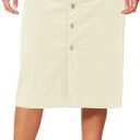 luvamia Corduroy Skirts for Women Midi Length High Waisted Button Down Trendy Stretchy Fall Elastic Waist Casual Skirt (White, XXL)