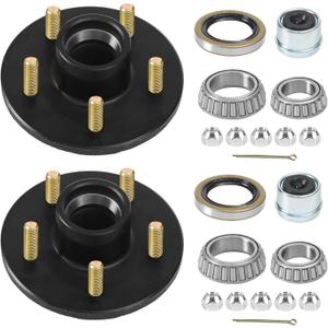 2 Sets 3500Lbs Trailer Hub Kit 5 Pair 4.5",5 Lug Axle Trailer Hub Fit 1-1/16" to 1-3/8" Trailer Tapered Spindle, Boat Trailer Hubs, 5 Lug Trailer Wheel Hub Kit 22017K (Black)