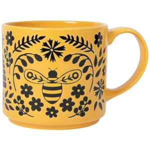 Now Designs Bee Garden Stacking Mug, 16 oz Stoneware, Folk Art-Inspired Design, Dishwasher & Microwave Safe