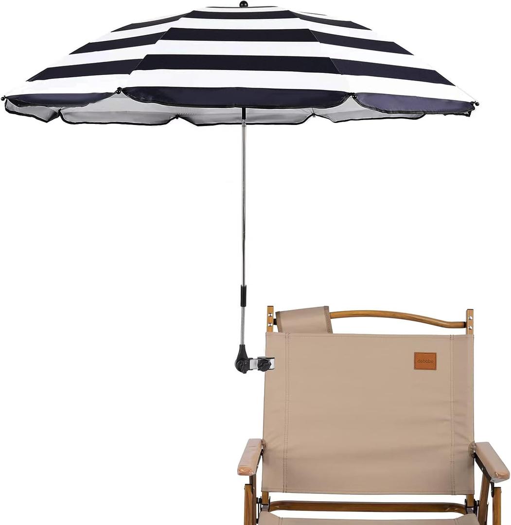 Chair Umbrella with Clamp,46 inches UPF 50+ Clip on Parasol for Patio,Beach Chairs,Strollers,Wheelchairs,Golf Carts (Stripe)