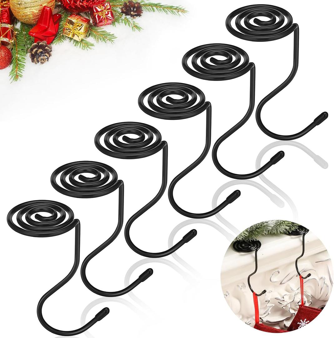 Shimeyao 6 Pack Christmas Stocking Holder Multi-use Black Stocking Hooks for Fireplace and Mantle Metal Hooks Garland Hanger for Hanging Garland Balls Fireplace Decoration Supplies
