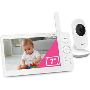 VTech Video Baby Monitor with 7" Color LCD Screen, Portable, Long Battery Life, Clear Audio/Video Quality, Secure Transmission, No Wi-Fi, 2-Way Audio, Temperature Sensor, Travel Monitor: 819 Max