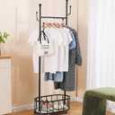 BOOSDEN Metal Clothing Rack with Wheels, Rolling Clothes Racks for Hanging Clothes, Standing Garment Rack with Storage Shelf and 4 Hooks, Clothes Hanger Racks for Bedroom, Closet, Living-room, Black