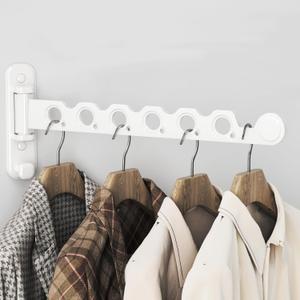 Wall Mounted Clothes Hanger Rack Foldable Drying Rack Hook Folding Indoor for Laundry Room Organization Bedroom Collapsible Racks Perfect for Small Spaces, 6 Hole White 1 Packs