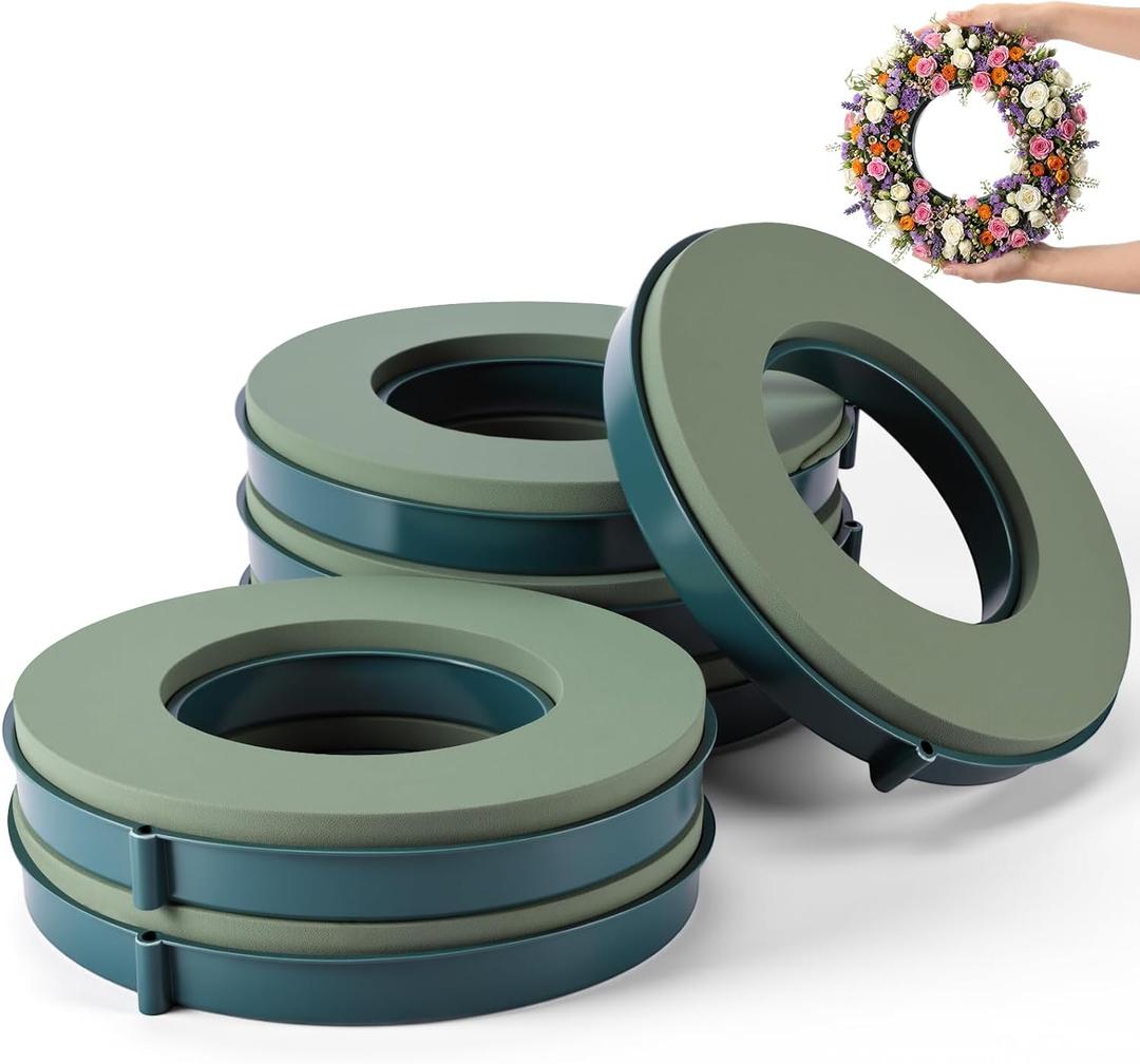 Joyfolk 6 Pcs 10 Inch Floral Foam Rings Round Green Flower Wet Foam Ring Flower Arrangement Kit for Florist Wedding Decoration for Birthdays, Home, Parties