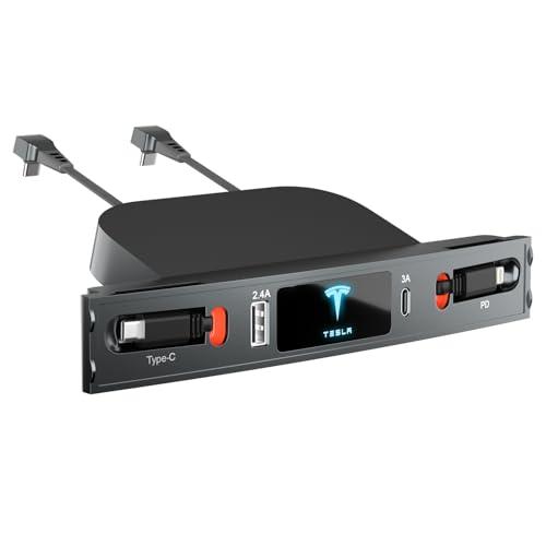 Tesla USB Hub for 2021 2022 2023 Tesla Model 3 Model Y, Multi-Port Retractable Hub Docking Station with Fast Charging Cable, Tesla Accessories Docking Station of Center Console for Model Y/3