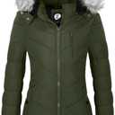 Women's Quilted Puffer Jacket Removable Faux Fur Hooded Long Puffer Coat Lightweight Full-Zip Puffer Jacket (B-army Green(fleece Lining,XX Large ))