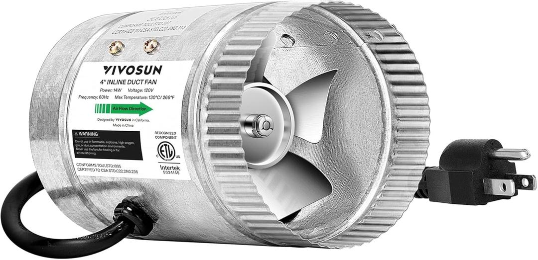 VIVOSUN 4 Inch Inline Duct Fan 100 CFM, HVAC Exhaust Ventilation Fan with Low Noise for Basements, Bathrooms, Kitchens and Attics, Silver VIVOSUN 4 Inch Inline Duct Fan 100 CFM, HVAC Exhaust Ventilation Fan with Low Noise for Basements, Bathrooms, Kitchens and Attics, Silver