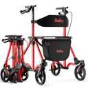 Rolloy Rollator Walkers for Seniors with Seat, Foldable Travel Rolling Walker, 300 lbs Capacity, Lightweight Compact, Adjustable Height for Tall Users Over 6ft, 8-inch Big Wheels, Standard Model
